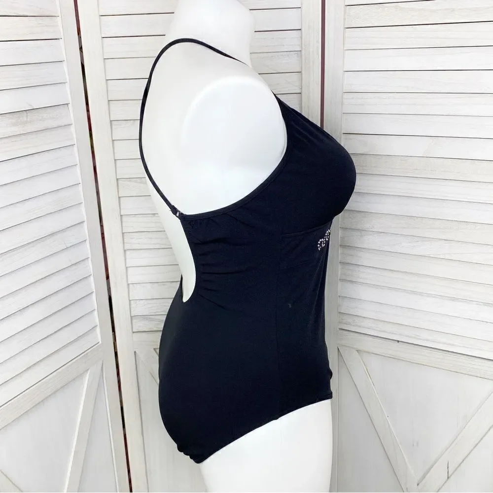 Maxine of‎ Hollywood Azul Swimsuit Studded One Piece Black Silver 16
